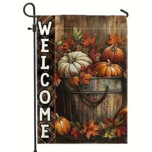 Welcome Garden Flag 12x18in Double sided Pumpkin Fall Leaves Burlap